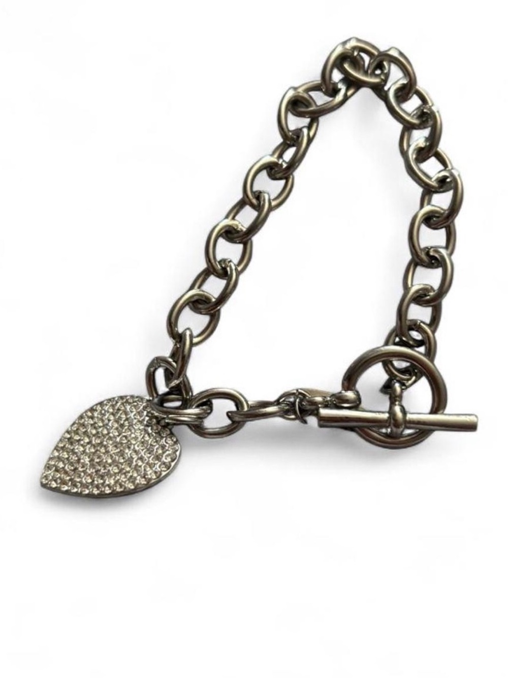 NY&Co Silver Tone Heart Charm Toggle Bracelet